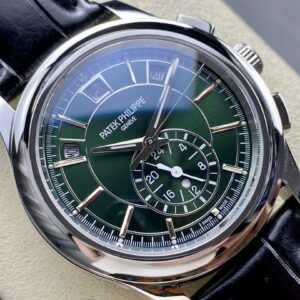 Fake Patek Philippe Replica Watch Complications Flyback Chronograph Annual Calendar Stainless Steel Olive Green Dial 5905/1A-001 TWF