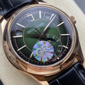 Fake PATEK PHILIPPE Replica Watch Complications Annual Calendar Moon Phases Rose Gold Olive Green Dial 5205R-011 GRF