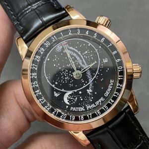 Fake Patek Philippe Replica Watch Grand Complications Celestial Moon Age Rose Gold Black Sky Chart Dial 6102R-001 PPF