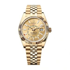 Fake Rolex Replica Watches For Sale Sky-Dweller Yellow Gold Champagne Index Dial Jubilee Bracelet 336938 Noob Factory