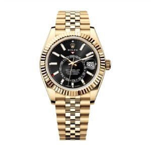 Fake Rolex Replica watches For Sale Sky-Dweller Yellow Gold Bright Black Index Dial Jubilee Bracelet 336938 Noob Factory