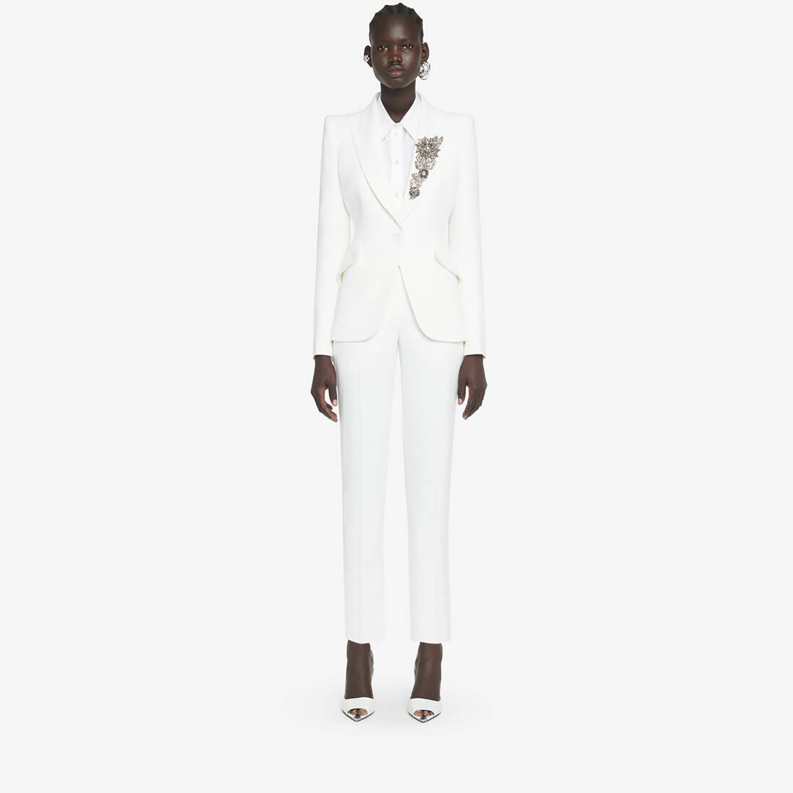 Alexander McQueen Women's Leaf Crepe Cigarette Trouser in Light Ivory