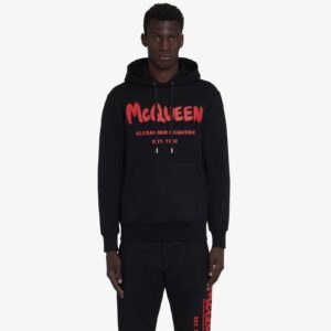Alexander McQueen Men's McQueen Graffiti Hooded Sweatshirt in Black