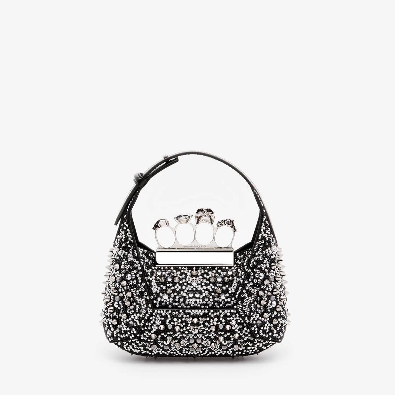 Replica Designer Bags Alexander McQueen The Jewelled Hobo Mini Bag in Black