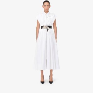 Alexander McQueen Women's Dropped Shoulder Shirt Dress in Optic White