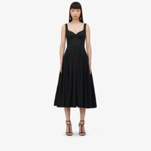 Alexander McQueen Women's Sweetheart Neckline Midi Dress in Black