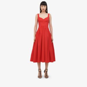 Alexander McQueen Women's Sweetheart Neckline Midi Dress in Lust Red