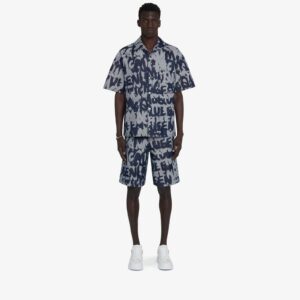 Alexander McQueen Men's McQueen Graffiti Denim Shorts in Indigo