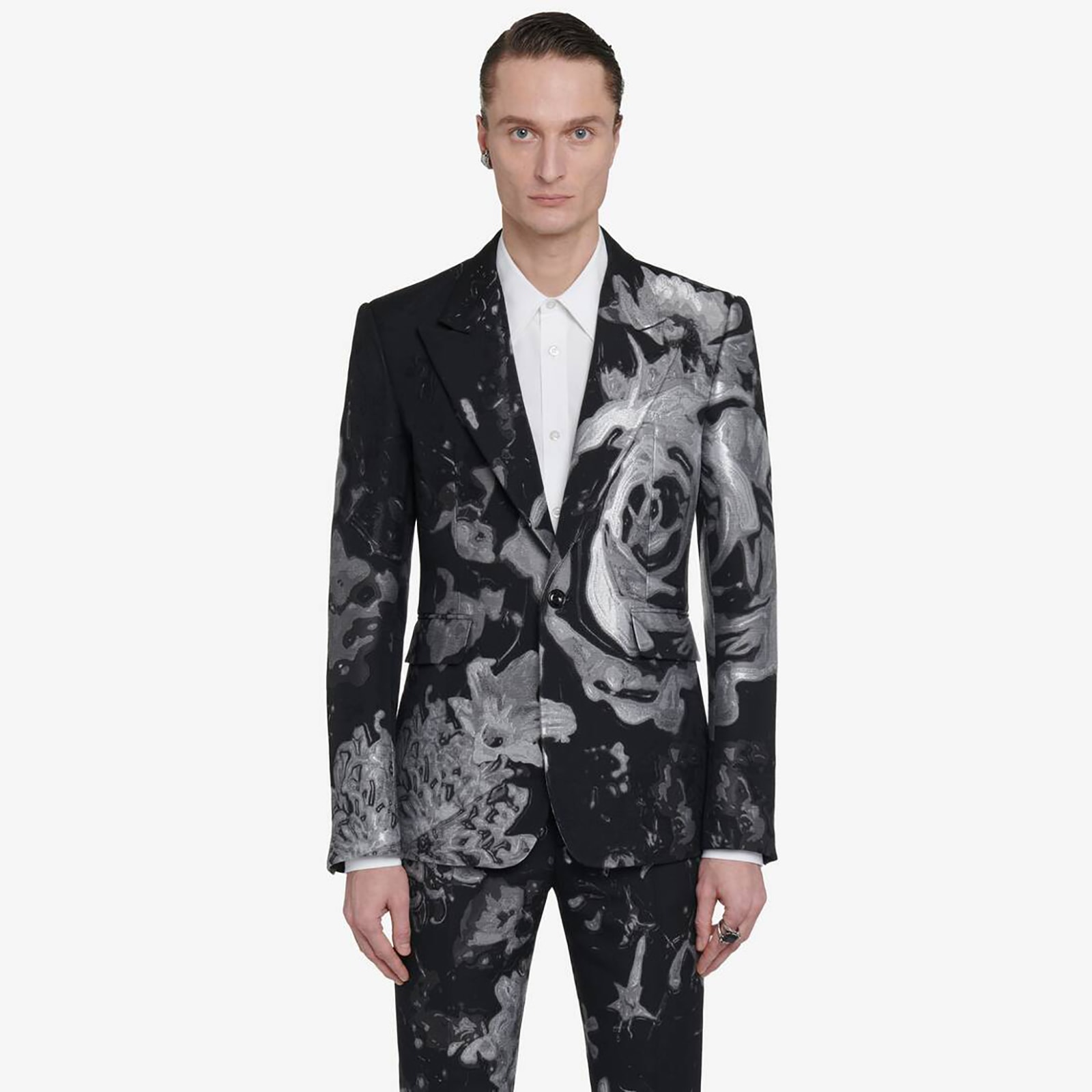 Alexander McQueen Men's Wax Flower Single-breasted Jacket in Black/silver