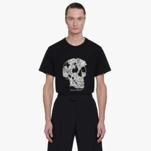 Alexander McQueen Men's Pressed Flower Skull T-shirt in Black