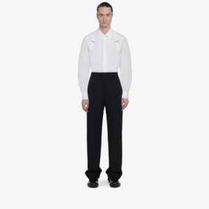 Alexander McQueen Men's Wide Leg Tuxedo Trousers in Black