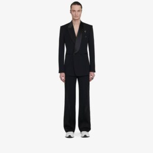 Alexander McQueen Men's Twisted Stripe Tuxedo Trousers in Black