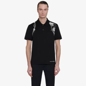 Alexander McQueen Men's Pressed Flower Harness Polo Shirt in Black