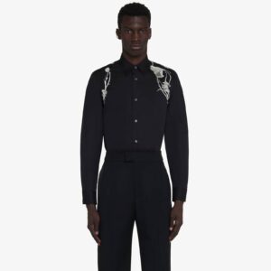 Alexander McQueen Men's Pressed Flower Harness Shirt in Black