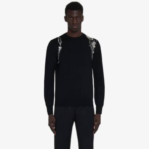 Alexander McQueen Men's Pressed Flower Harness Jumper in Black/ivory
