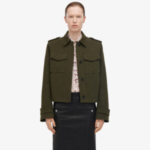 Alexander McQueen Women's Cropped Cocoon Boxy Jacket in Khaki