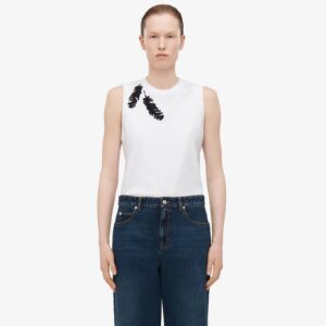 Alexander McQueen Women's Feather Embroidery Tank Top in Optical White