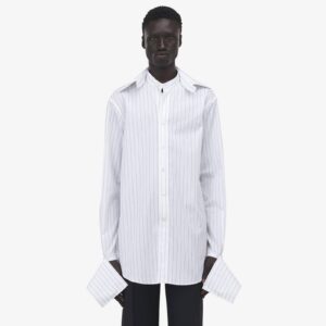 Alexander McQueen Men's Wide Stripe Shirt in White/black