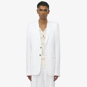 Alexander McQueen Men's Stacked Shoulder Single-breasted Jacket in Soft White