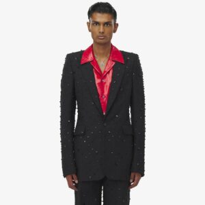 Alexander McQueen Men's Shattered Jet Stone Embroidered Single-breasted Jacket in Black