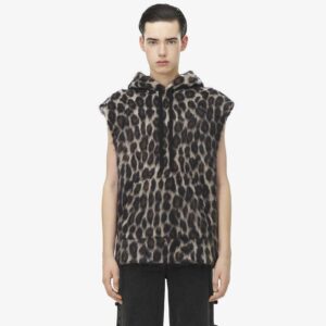 Alexander McQueen Men's Sleeveless Leopard Jacquard Hooded Sweatshirt in Pale Beige/brown
