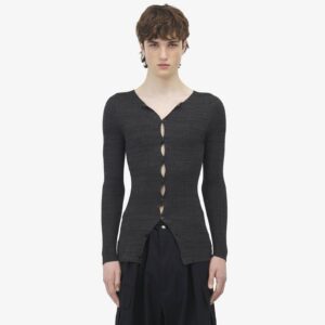 Alexander McQueen Men's Rib Knit Cardigan in Charcoal/black