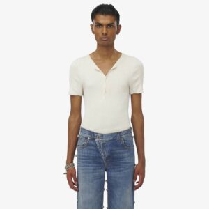 Alexander McQueen Men's Rib Knit T-shirt in Ivory/ecru