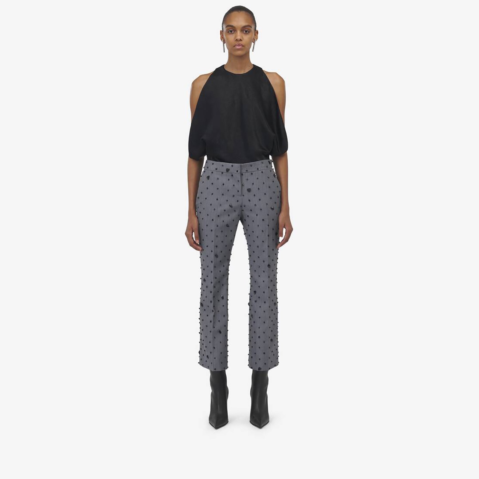 Alexander McQueen Women's Shattered Jet Stone Embroidered Cropped Trousers in Grey Melange