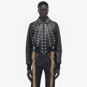 Alexander McQueen Men's Studded Leather Bomber Jacket in Black