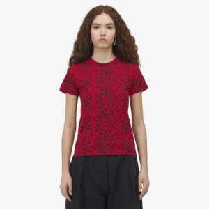 Alexander McQueen Women's Leopard Fitted T-shirt in Red/black