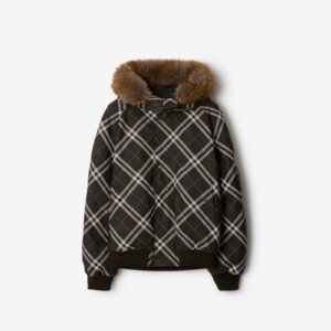 Burberry Faux Fur Trim Check Bomber Jacket