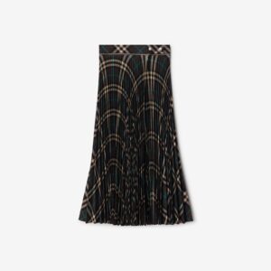 Burberry Pleated Check Wool Blend Skirt