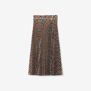 Burberry Pleated Check Wool Blend Skirt