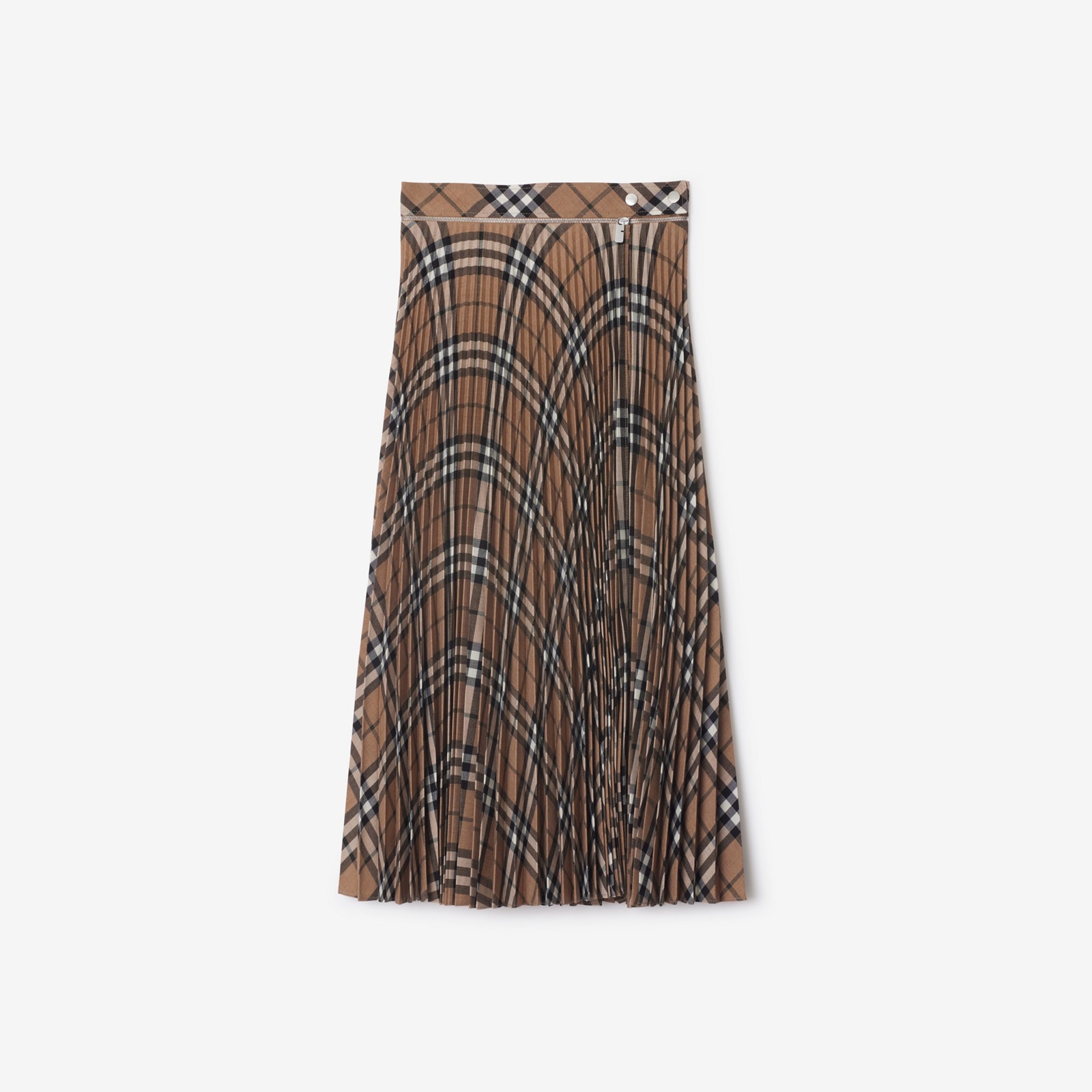 Burberry Pleated Check Wool Blend Skirt