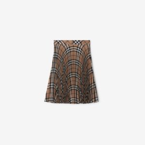 Burberry Pleated Check Wool Blend Skirt