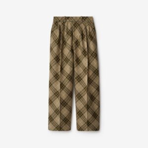 Burberry Pleated Check Wool Tailored Trousers