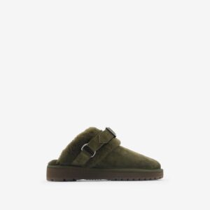 Burberry Suede and Shearling Chubby Mules