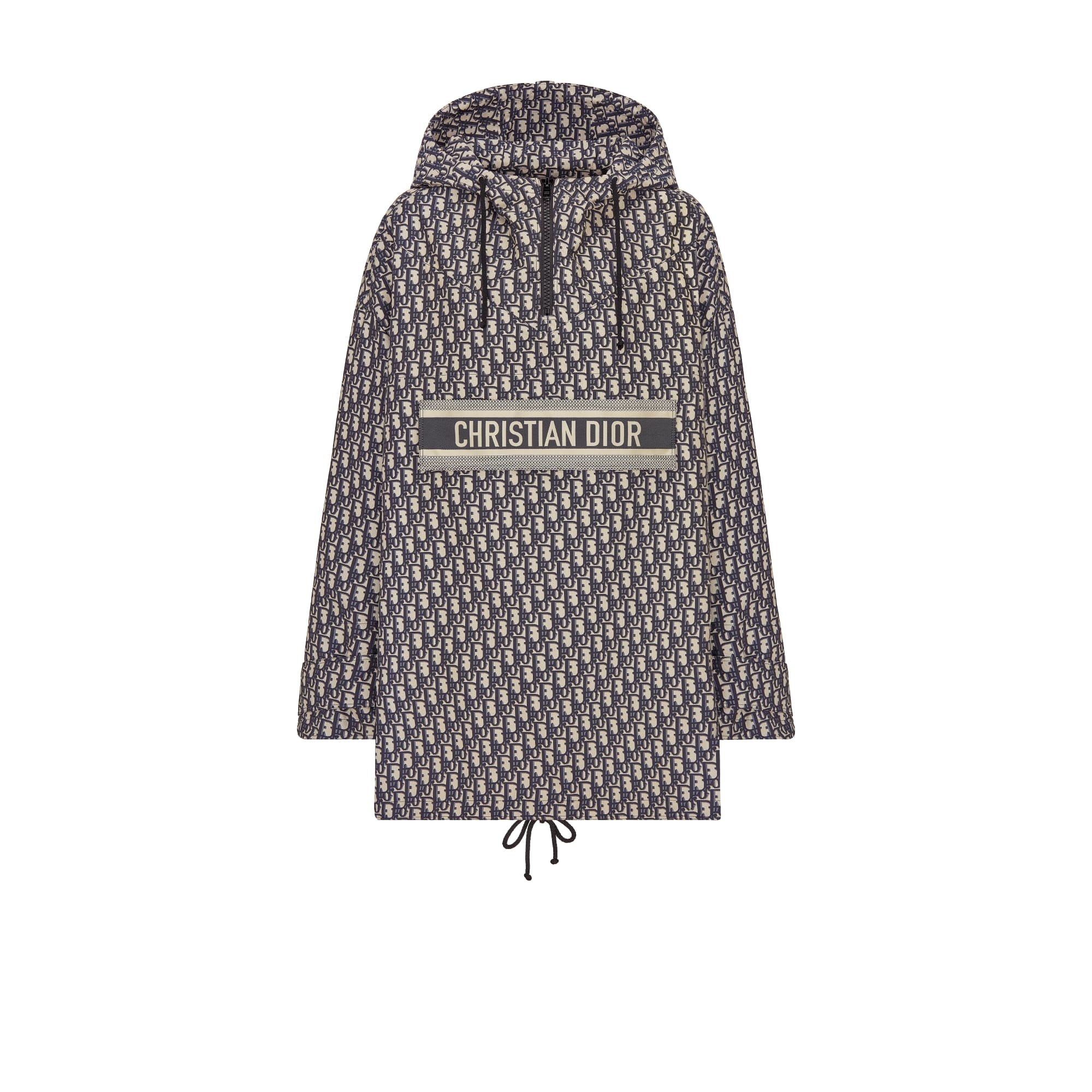 Dior Hooded Anorak Blue and Ecru Technical Taffeta Jacquard with Dior Oblique Motif