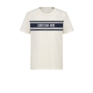 Dior T Shirt White and Navy Blue Cotton Jersey