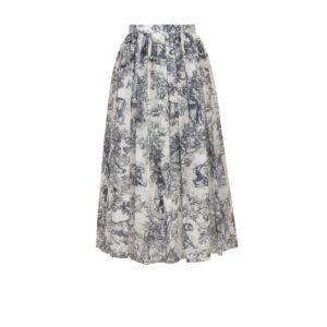 Dior Mid Length Skirt White and Navy Blue Toile de Jouy Cotton Muslin