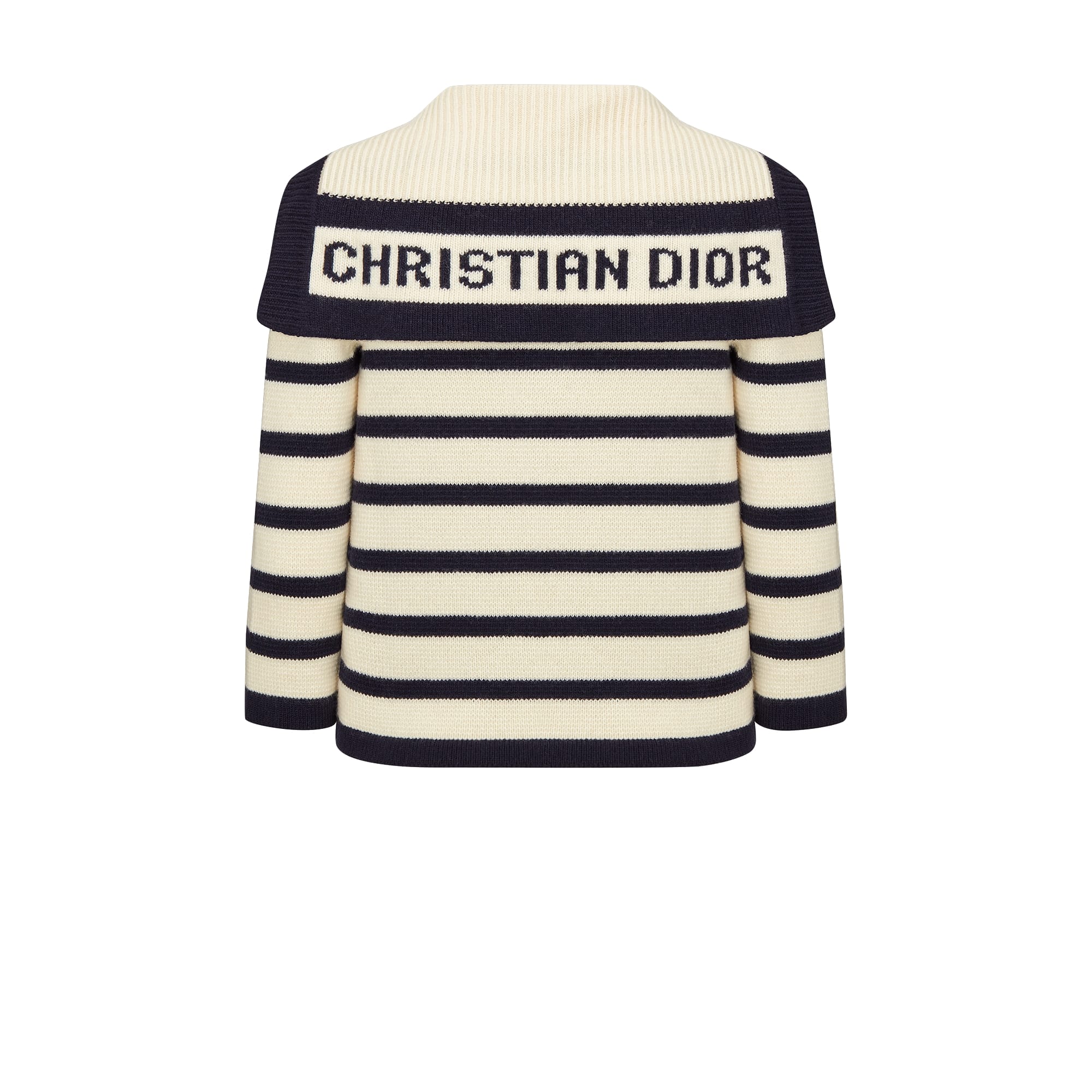 Dior Mariniere Cardigan Navy Blue and Ecru D Stripes Virgin Wool and Cashmere Knit
