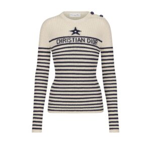 Dioriviera Sweater Ecru and Navy Blue Cotton Knit with Signature
