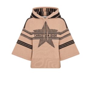 DiorAlps Three Quarter Sleeve Hooded Sweater Pink Wool and Cashmere Knit with Black Dior Star Motif