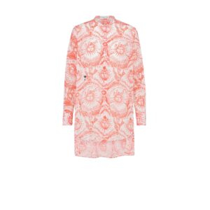 Dioriviera Long Blouse White and Coral Cotton Muslin with Toile de Jouy Soleil Motif