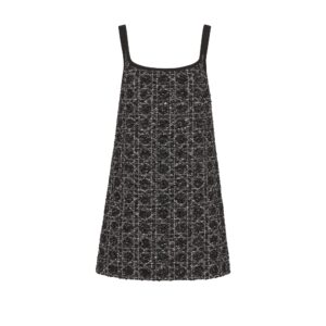 Dior Macrocannage Short Dress Black and White Technical Cotton Tweed
