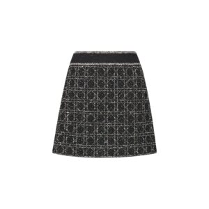 Dior Macrocannage Flared Miniskirt Black and White Technical Cotton Knit