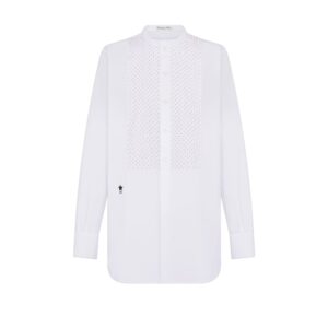Dioriviera Long Blouse White Cotton Poplin Embroidered with Coral Beads