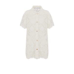 Dioriviera Short Sleeved Blouse Ecru Toile de Jouy Soleil Technical Cotton Lace