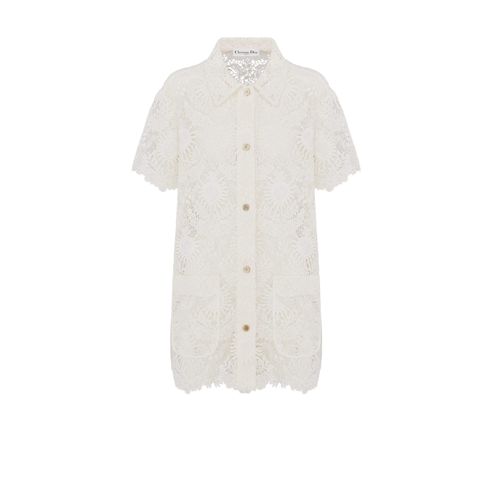 Dioriviera Short Sleeved Blouse Ecru Toile de Jouy Soleil Technical Cotton Lace