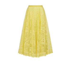 Dioriviera Flared Mid Length Skirt Lemon Yellow Technical Cotton Lace